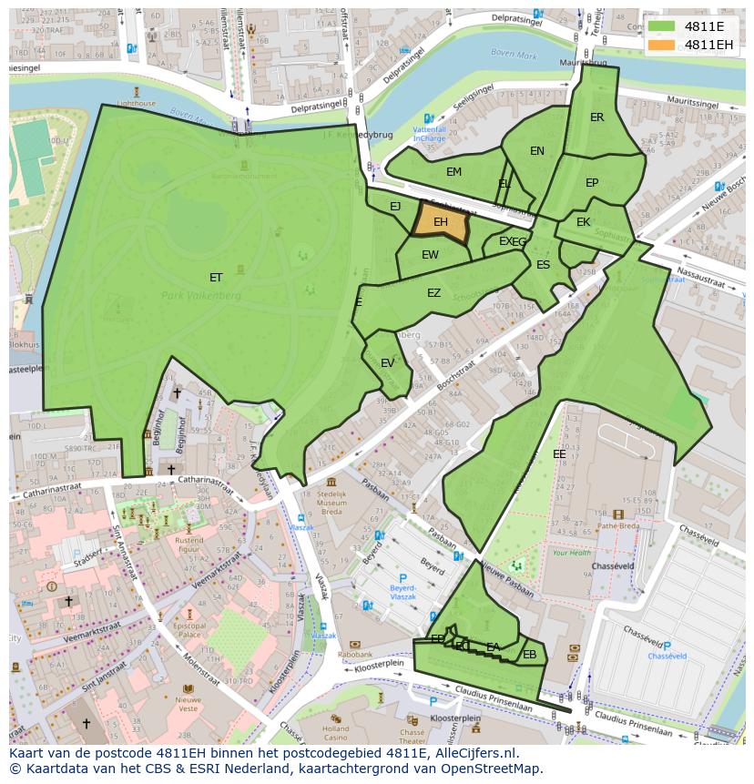 Afbeelding van het postcodegebied 4811 EH op de kaart.