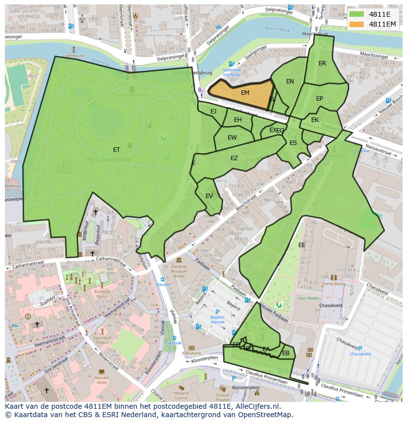 Afbeelding van het postcodegebied 4811 EM op de kaart.