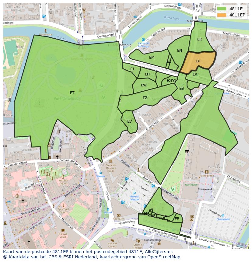 Afbeelding van het postcodegebied 4811 EP op de kaart.