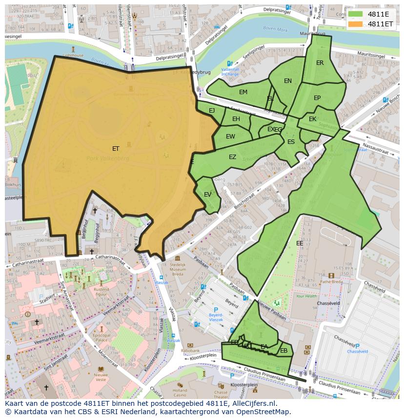 Afbeelding van het postcodegebied 4811 ET op de kaart.