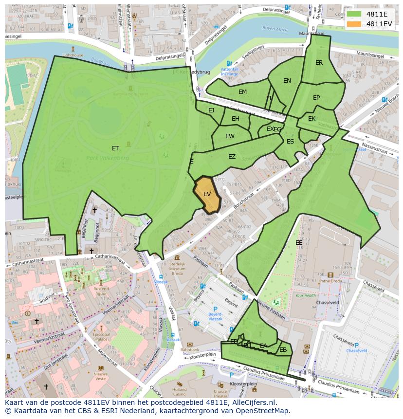 Afbeelding van het postcodegebied 4811 EV op de kaart.
