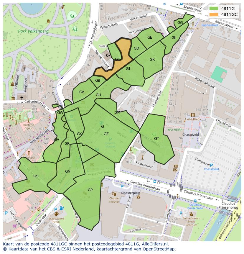 Afbeelding van het postcodegebied 4811 GC op de kaart.