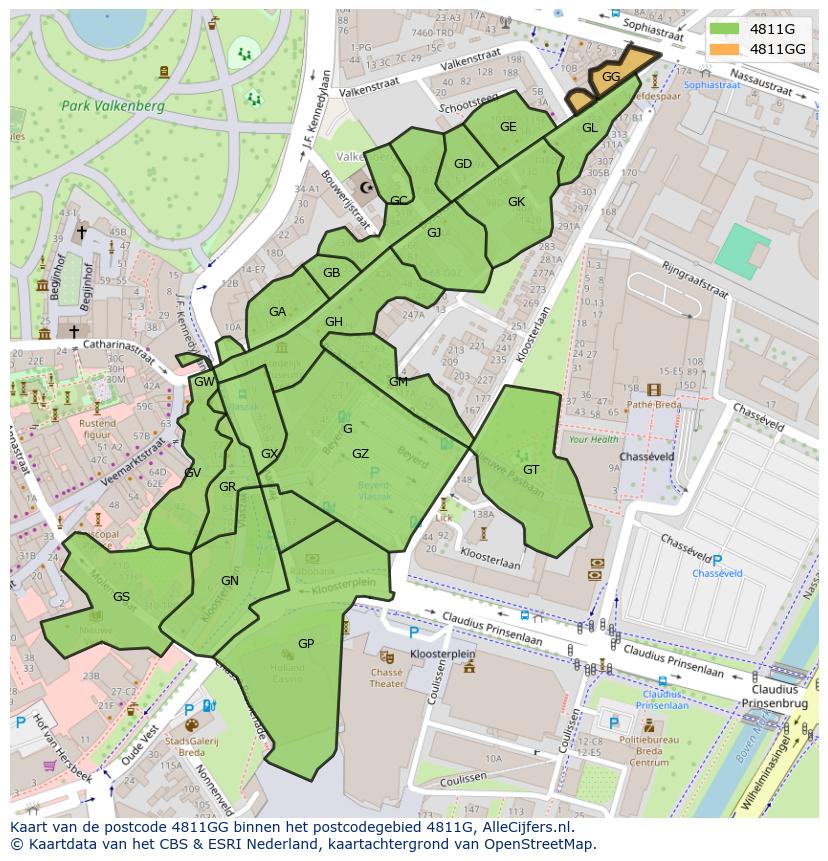 Afbeelding van het postcodegebied 4811 GG op de kaart.
