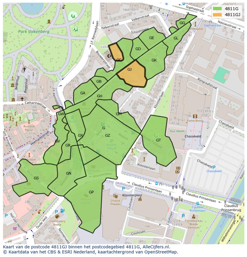 Afbeelding van het postcodegebied 4811 GJ op de kaart.