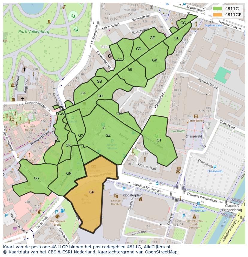 Afbeelding van het postcodegebied 4811 GP op de kaart.