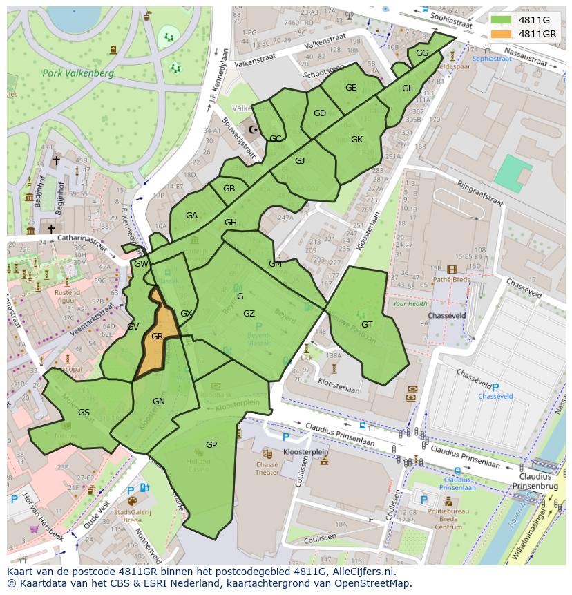 Afbeelding van het postcodegebied 4811 GR op de kaart.