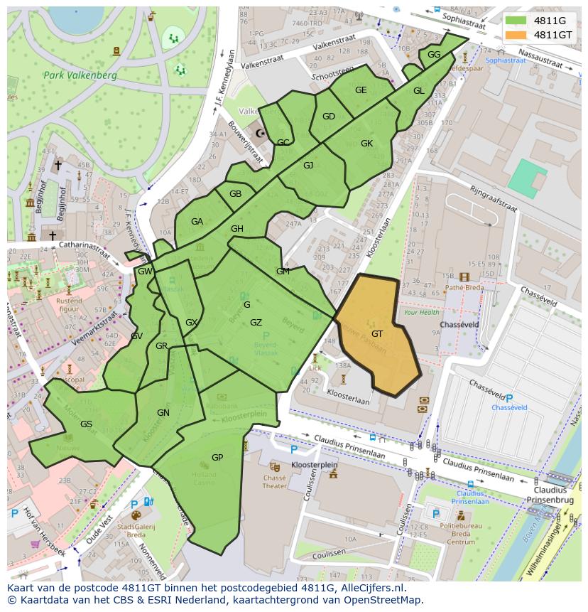 Afbeelding van het postcodegebied 4811 GT op de kaart.