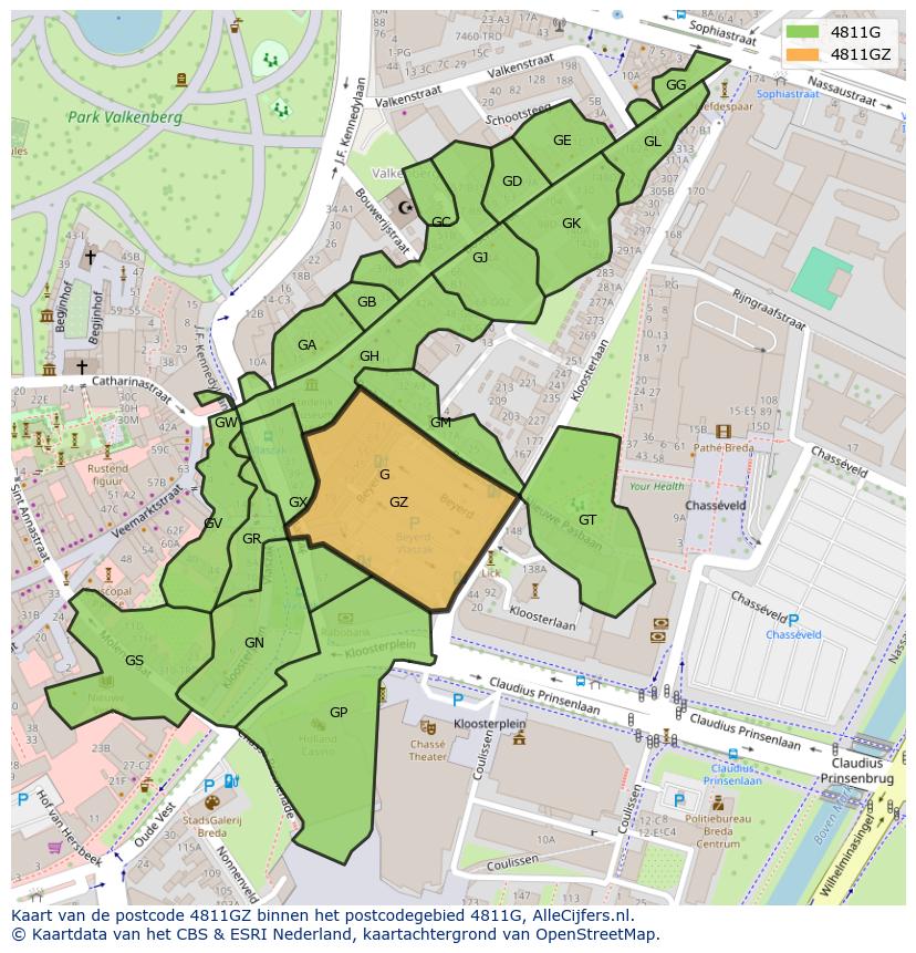 Afbeelding van het postcodegebied 4811 GZ op de kaart.