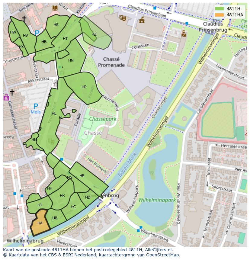 Afbeelding van het postcodegebied 4811 HA op de kaart.