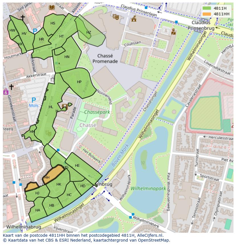 Afbeelding van het postcodegebied 4811 HH op de kaart.