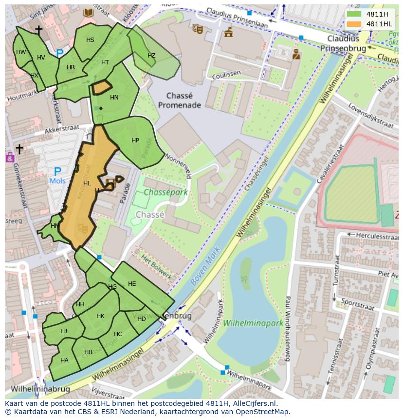 Afbeelding van het postcodegebied 4811 HL op de kaart.