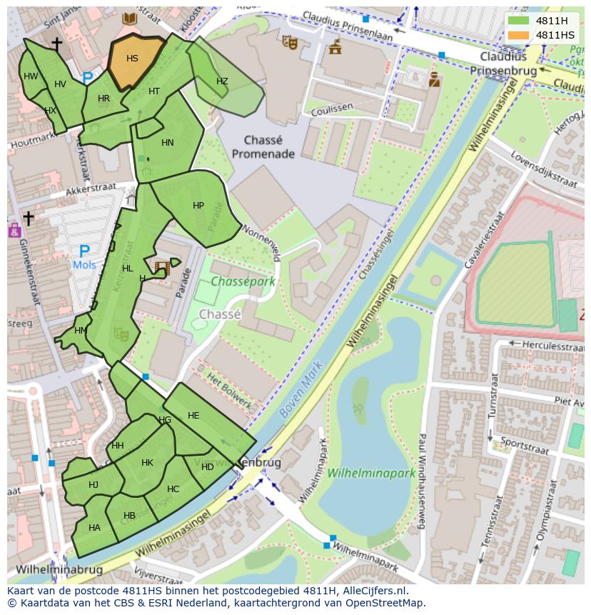 Afbeelding van het postcodegebied 4811 HS op de kaart.
