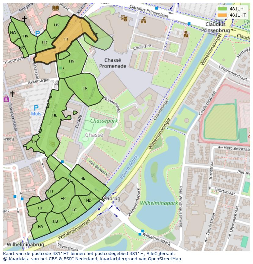 Afbeelding van het postcodegebied 4811 HT op de kaart.
