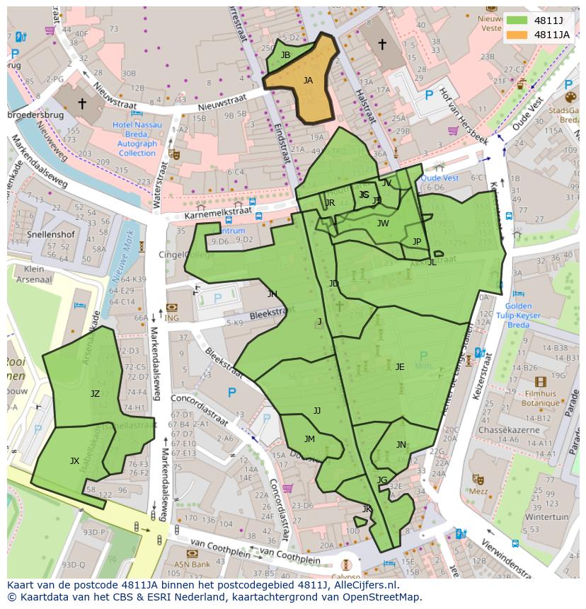 Afbeelding van het postcodegebied 4811 JA op de kaart.