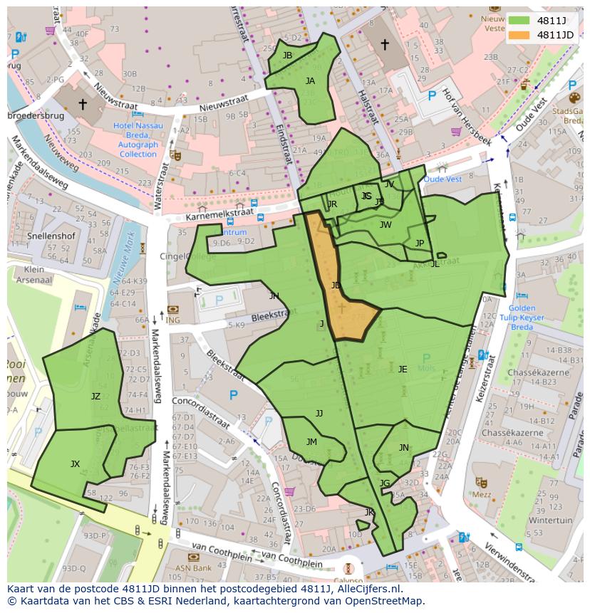 Afbeelding van het postcodegebied 4811 JD op de kaart.