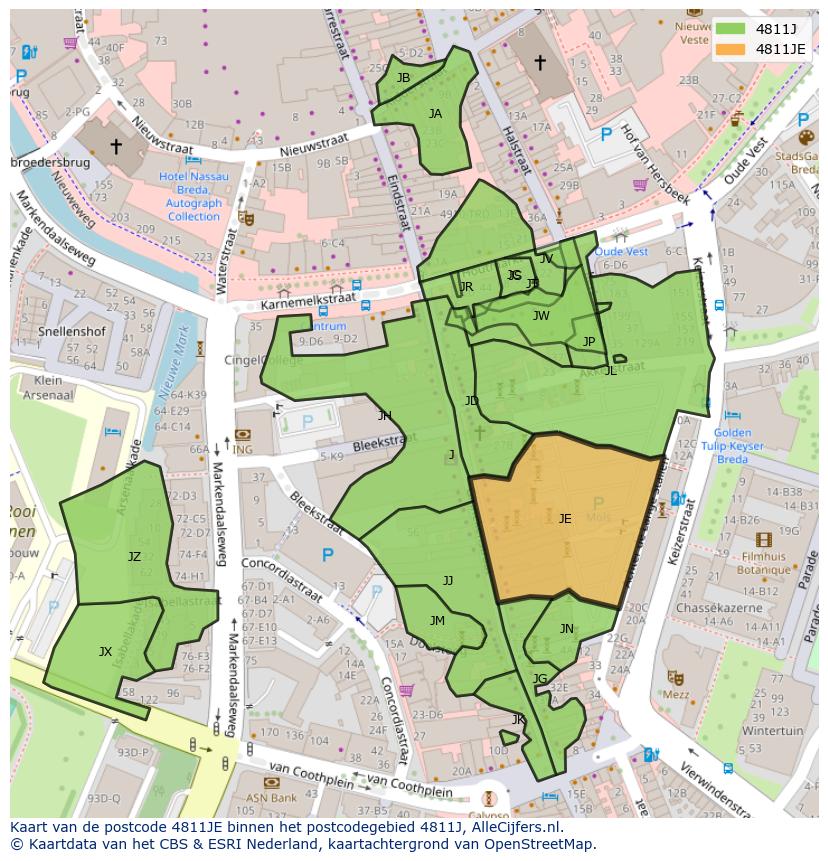 Afbeelding van het postcodegebied 4811 JE op de kaart.