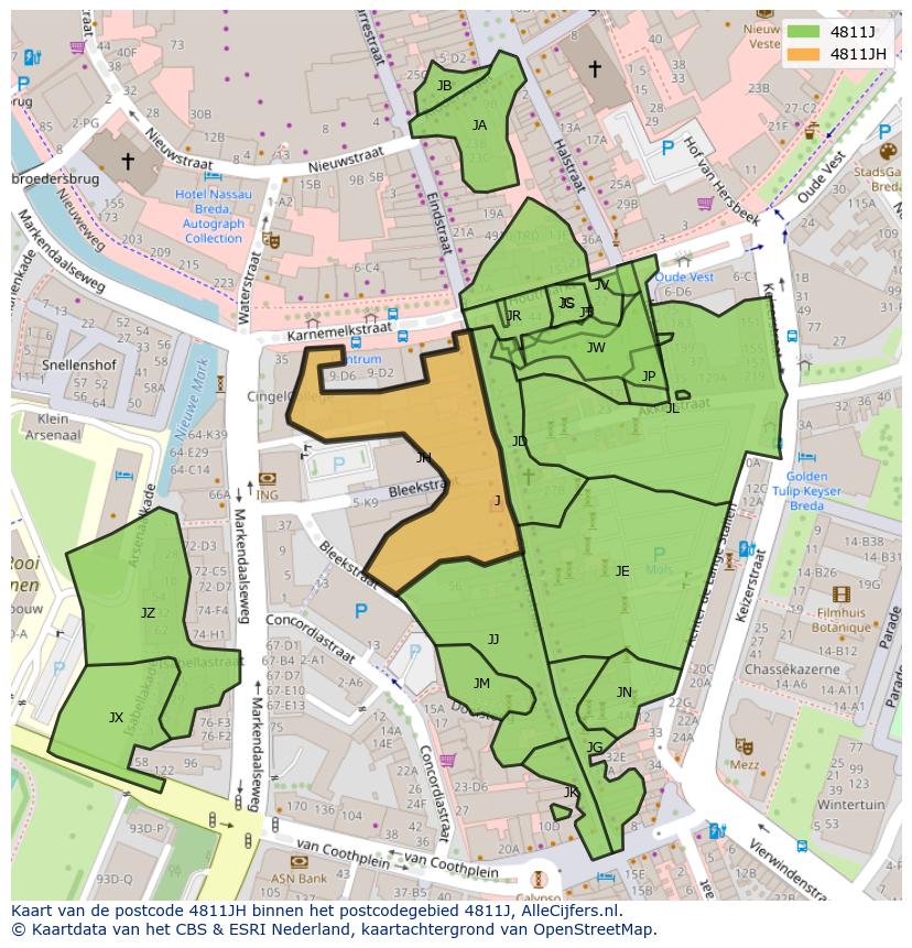 Afbeelding van het postcodegebied 4811 JH op de kaart.
