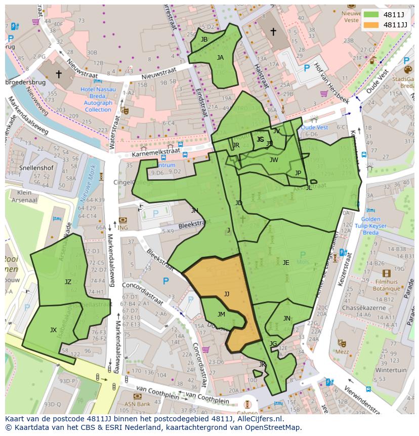 Afbeelding van het postcodegebied 4811 JJ op de kaart.