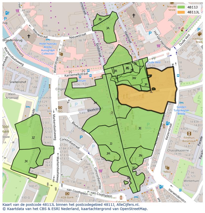 Afbeelding van het postcodegebied 4811 JL op de kaart.
