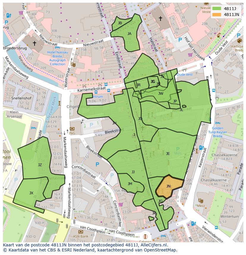 Afbeelding van het postcodegebied 4811 JN op de kaart.