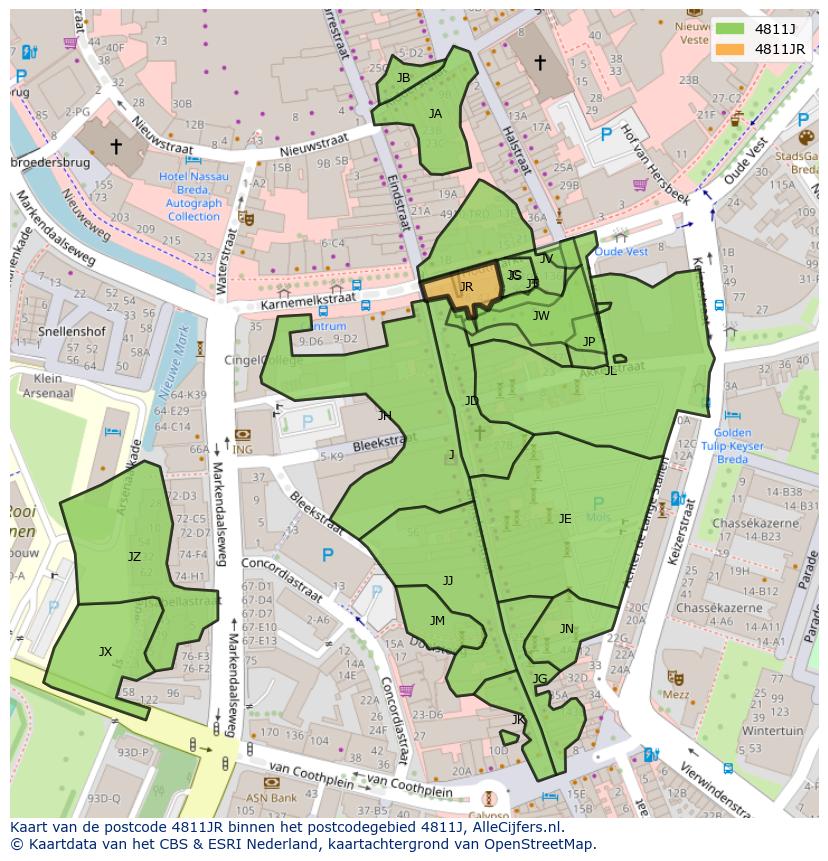 Afbeelding van het postcodegebied 4811 JR op de kaart.