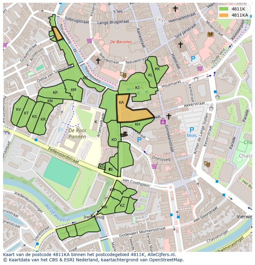 Afbeelding van het postcodegebied 4811 KA op de kaart.