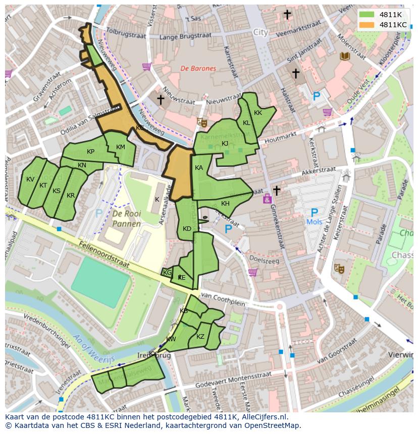 Afbeelding van het postcodegebied 4811 KC op de kaart.