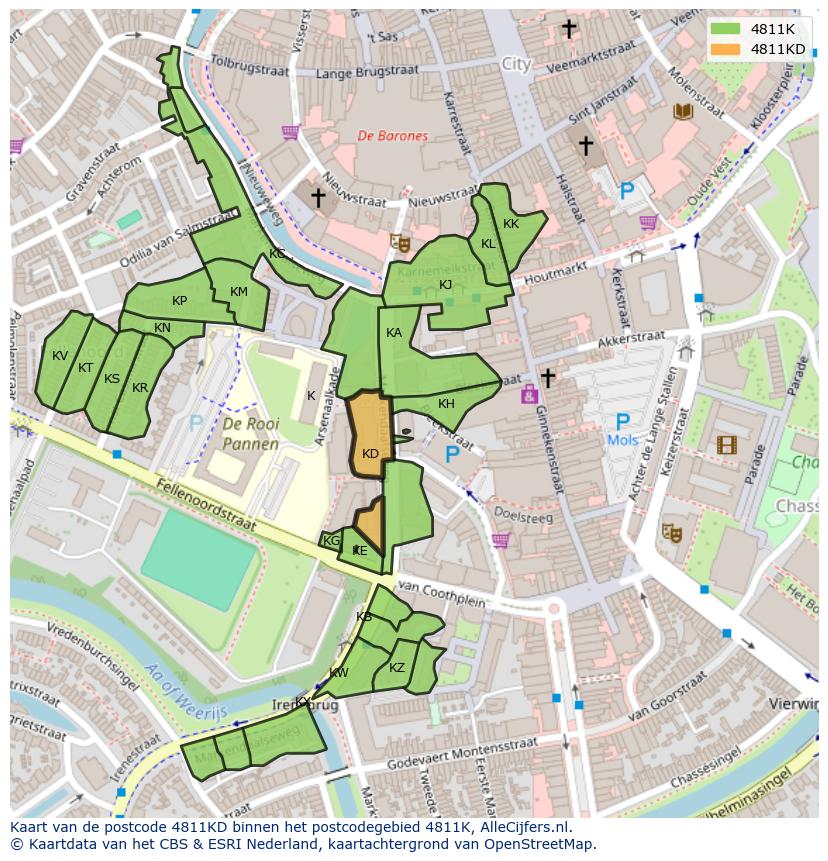 Afbeelding van het postcodegebied 4811 KD op de kaart.