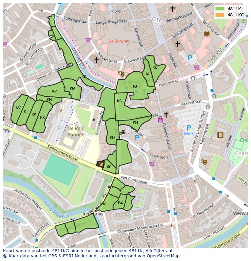 Afbeelding van het postcodegebied 4811 KG op de kaart.