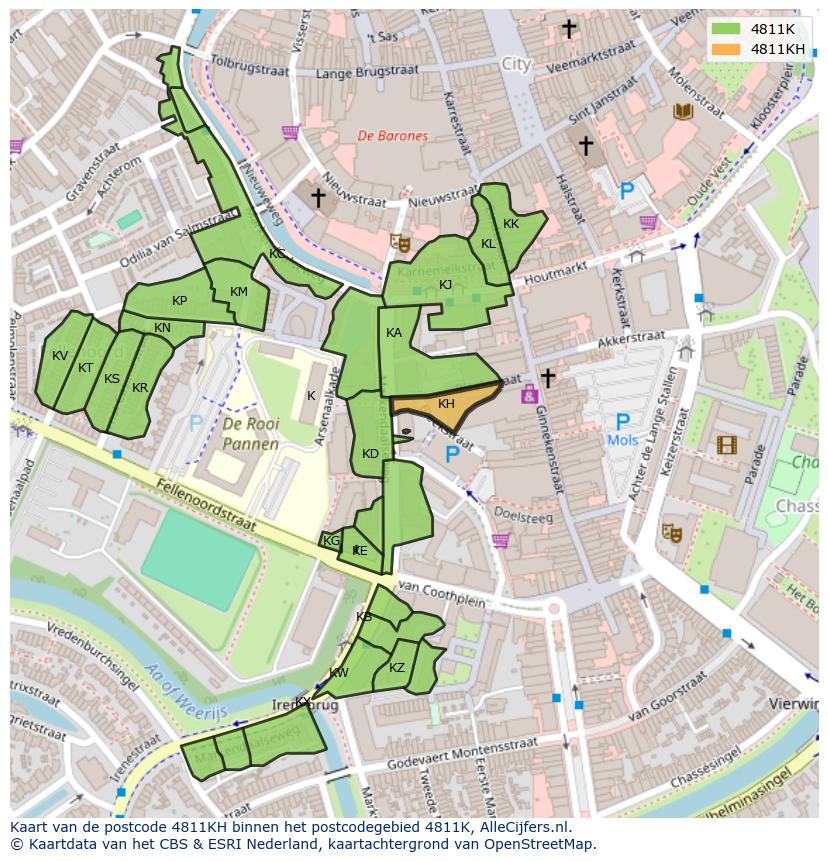 Afbeelding van het postcodegebied 4811 KH op de kaart.