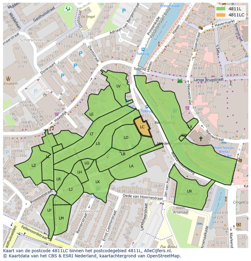 Afbeelding van het postcodegebied 4811 LC op de kaart.