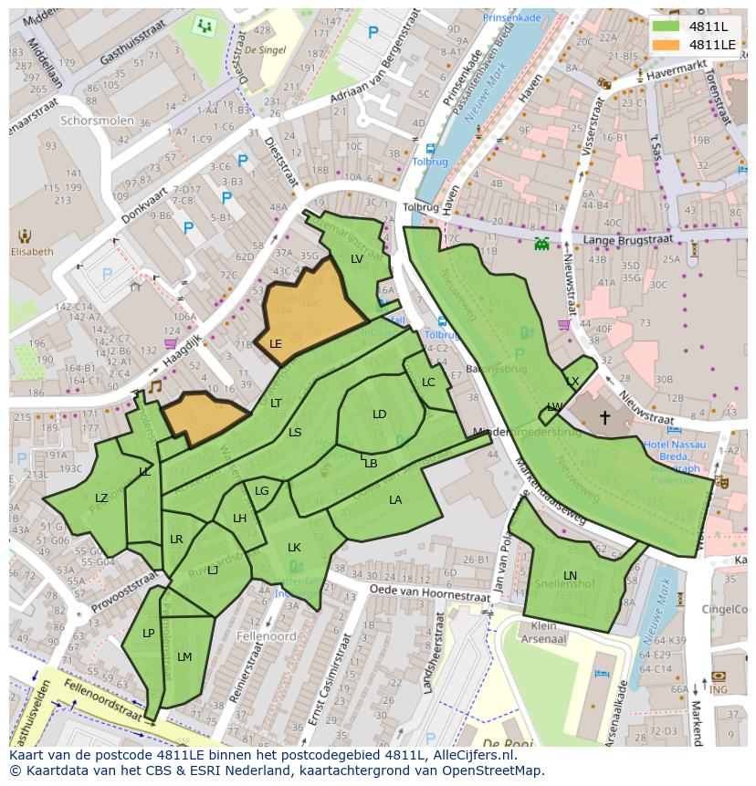 Afbeelding van het postcodegebied 4811 LE op de kaart.