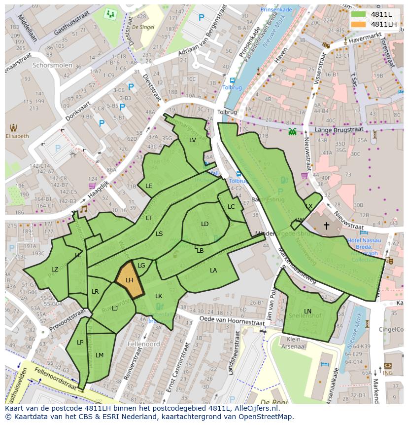 Afbeelding van het postcodegebied 4811 LH op de kaart.