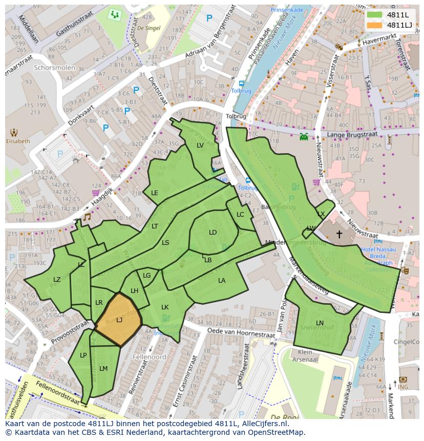 Afbeelding van het postcodegebied 4811 LJ op de kaart.