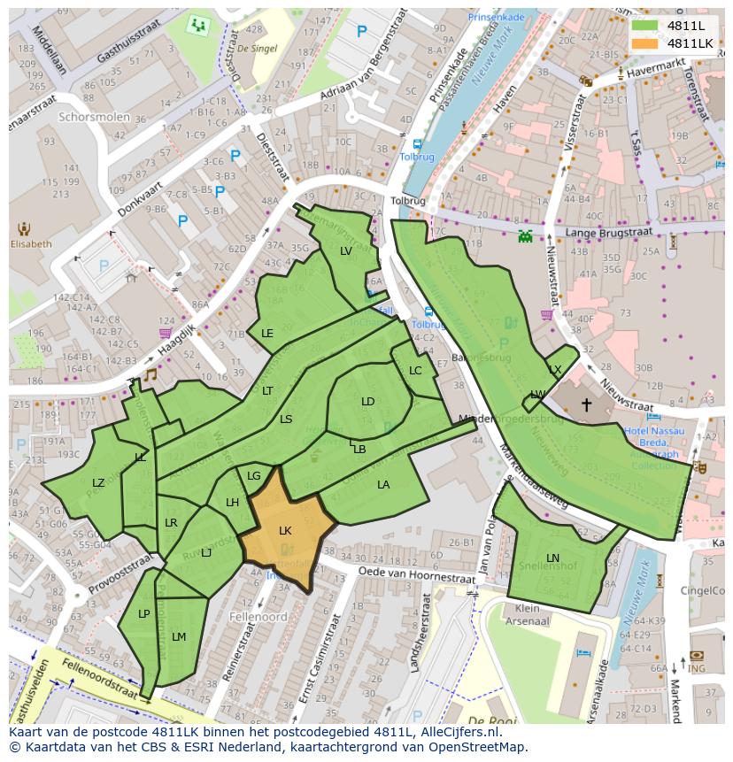 Afbeelding van het postcodegebied 4811 LK op de kaart.