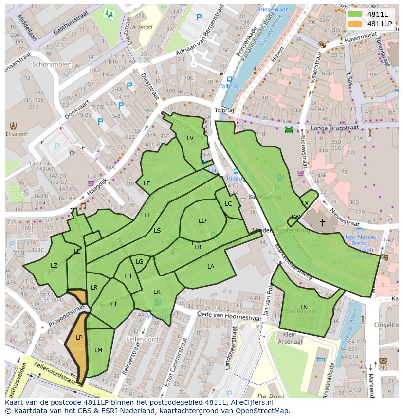 Afbeelding van het postcodegebied 4811 LP op de kaart.