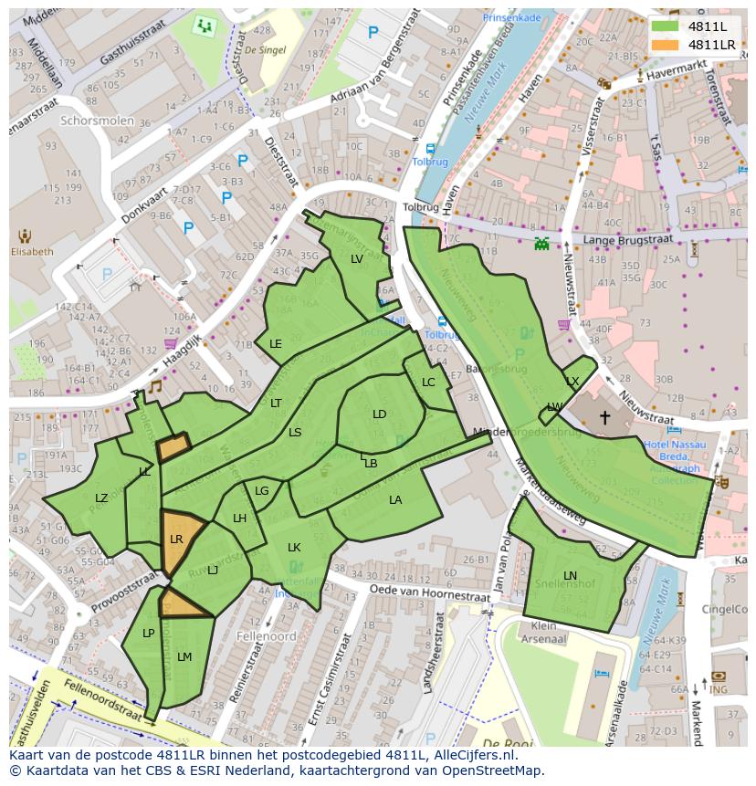 Afbeelding van het postcodegebied 4811 LR op de kaart.