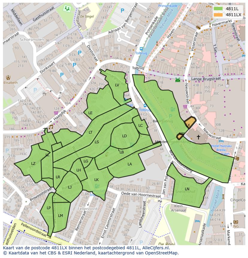 Afbeelding van het postcodegebied 4811 LX op de kaart.