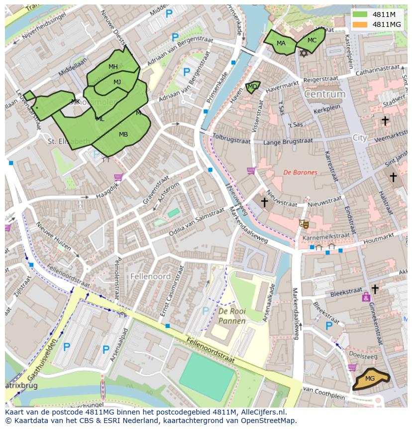 Afbeelding van het postcodegebied 4811 MG op de kaart.