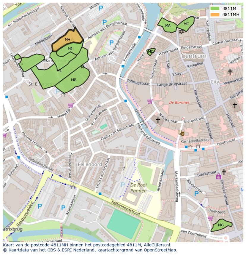 Afbeelding van het postcodegebied 4811 MH op de kaart.