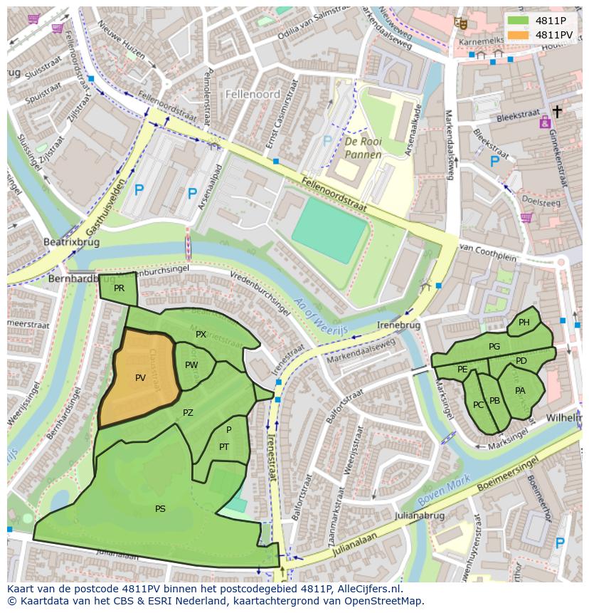 Afbeelding van het postcodegebied 4811 PV op de kaart.