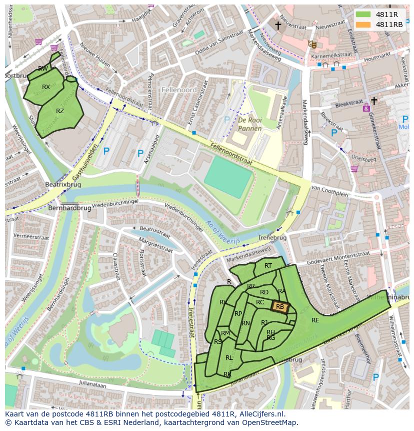 Afbeelding van het postcodegebied 4811 RB op de kaart.