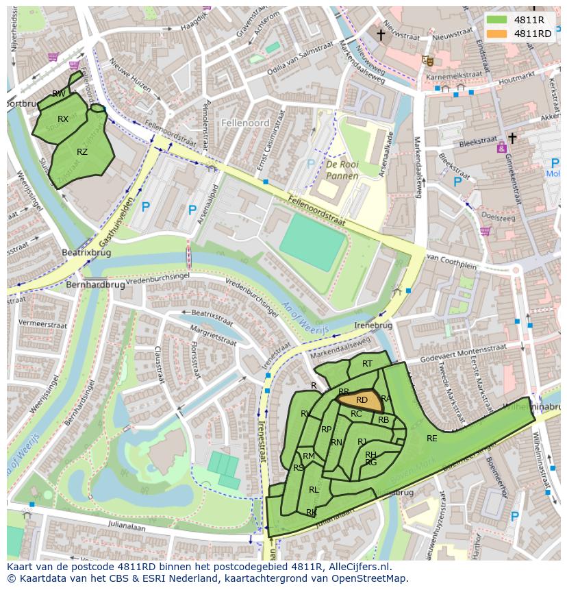Afbeelding van het postcodegebied 4811 RD op de kaart.