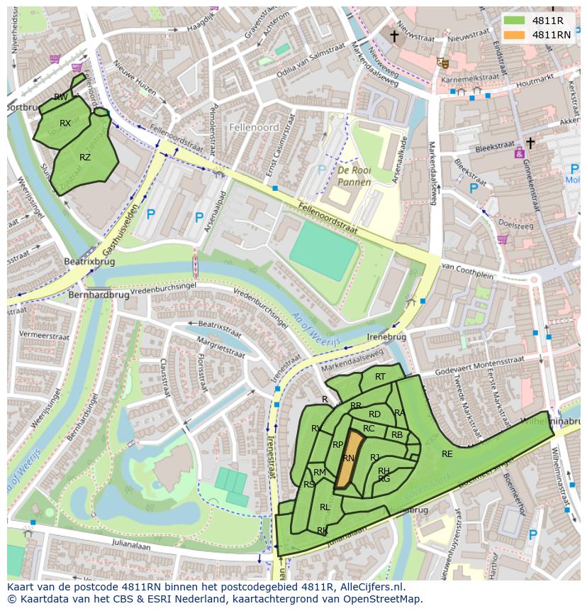 Afbeelding van het postcodegebied 4811 RN op de kaart.