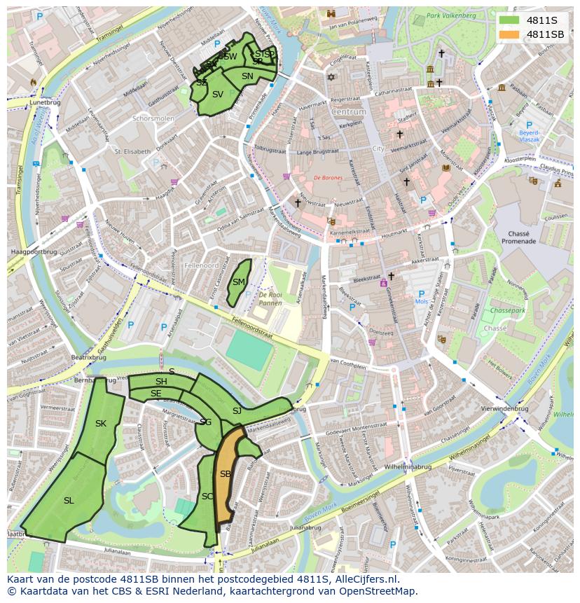 Afbeelding van het postcodegebied 4811 SB op de kaart.