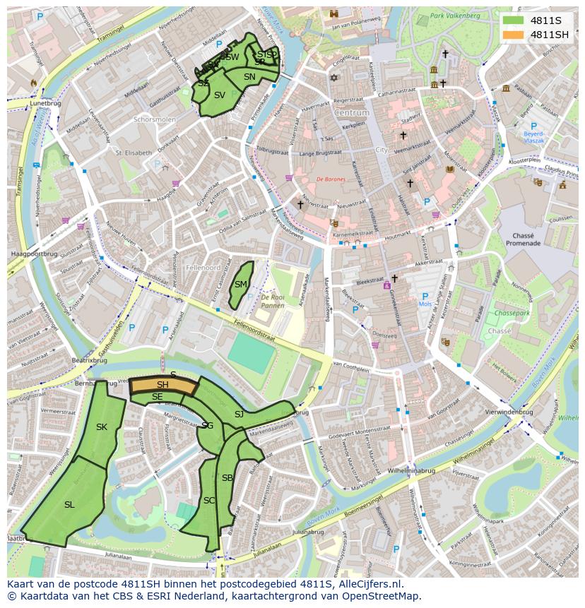 Afbeelding van het postcodegebied 4811 SH op de kaart.
