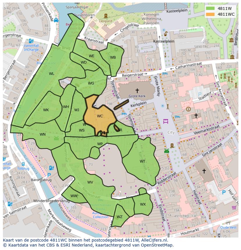 Afbeelding van het postcodegebied 4811 WC op de kaart.