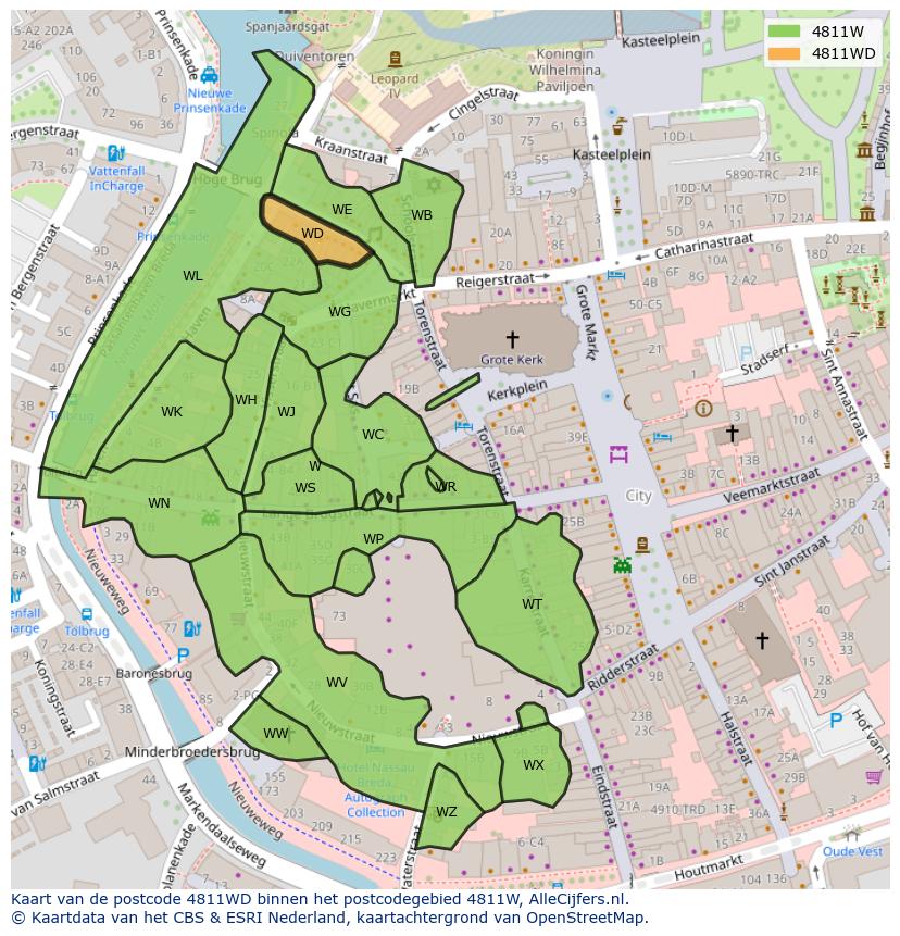 Afbeelding van het postcodegebied 4811 WD op de kaart.