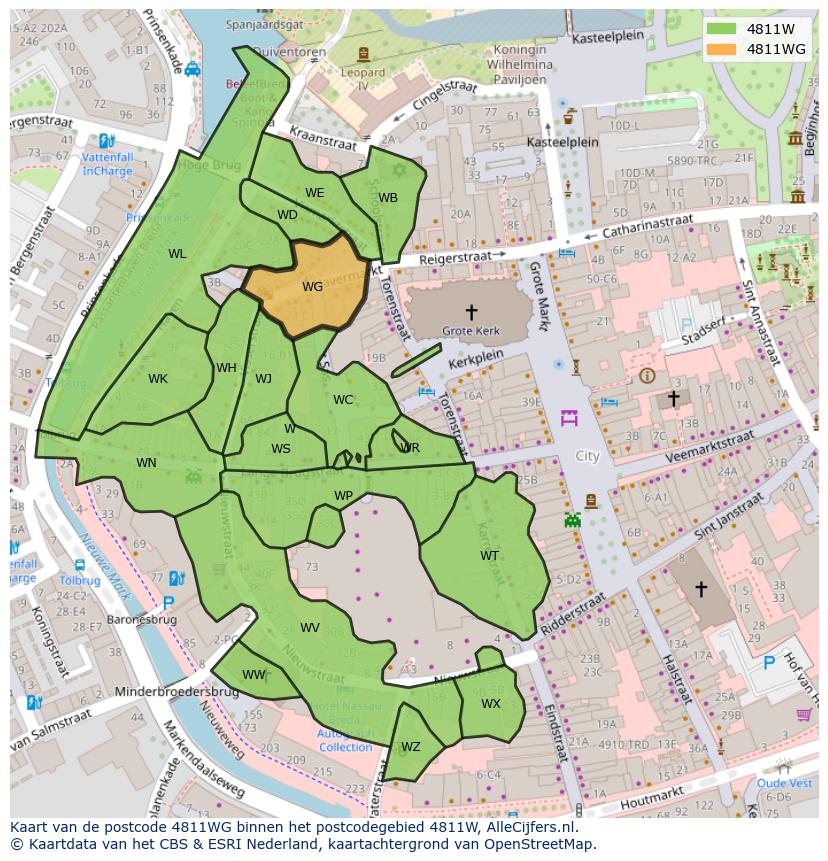 Afbeelding van het postcodegebied 4811 WG op de kaart.