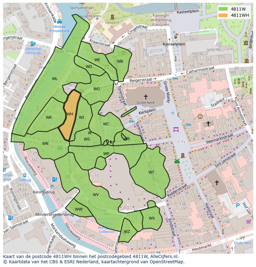 Afbeelding van het postcodegebied 4811 WH op de kaart.